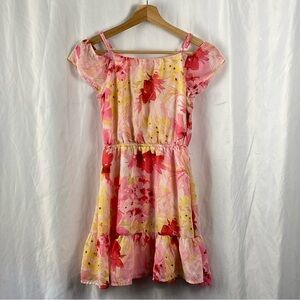 The Children’s Place Multicolor Floral Open Shoulder Ruffle Dress Large 10/12